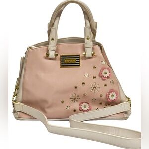 Betsy Johnson Pink and White Floral Crossbody Handbag